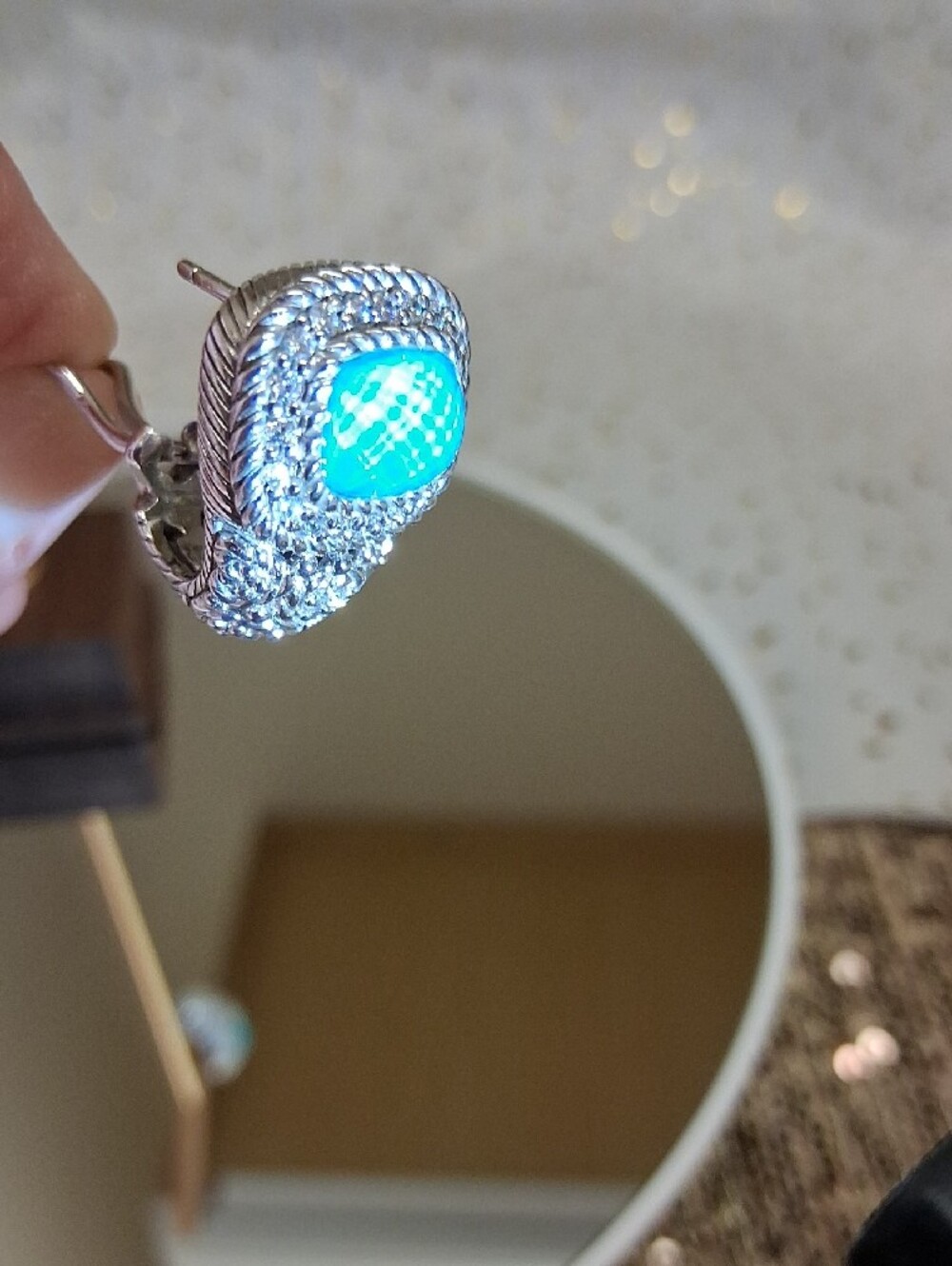 Judith Ripka Sterling Silver Earrings with Blue Turquoise Faceted Doublet Stones - Picture 7 of 13